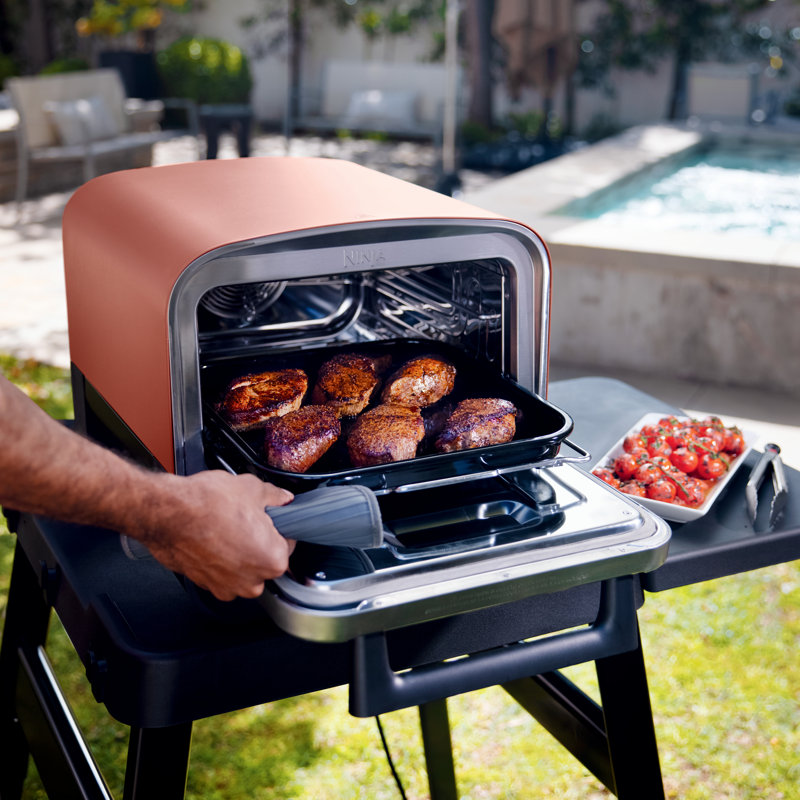 Ninja Woodfire Outdoor Pizza Oven 8 in 1 Portable Electric Roaster Oven Heats up to 700 F 5 Artisan Pizza Settings Integrated BBQ Smoker Box